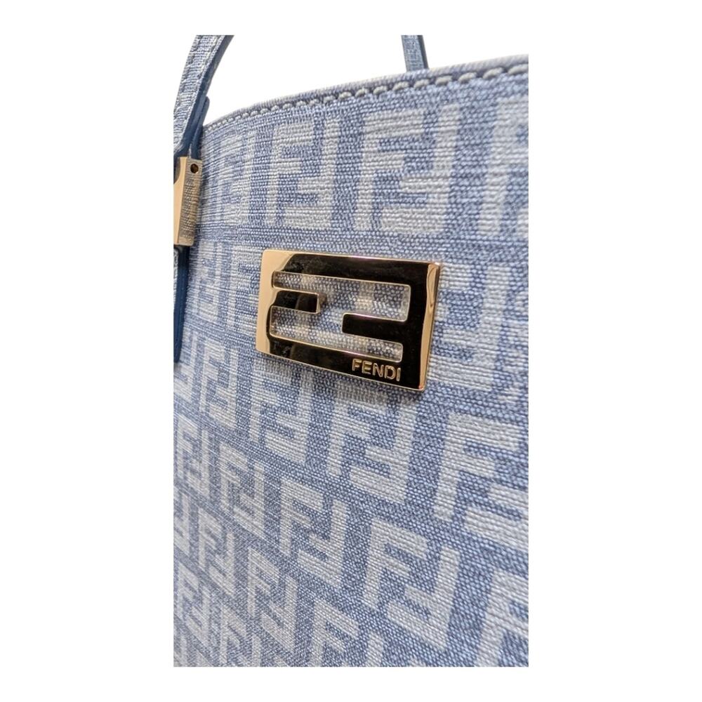 Fendi Zucchino FF Monogram Tote Handbag Light Blue Silver Hardware - Picture 7 of 12